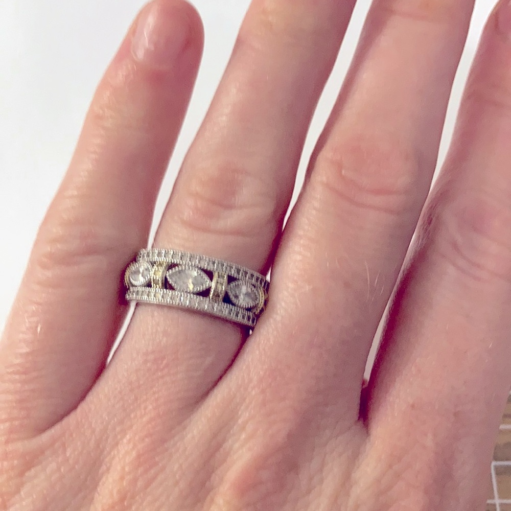 Silver CZ marquis wedding band